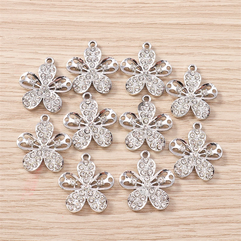 10 Stück 21x23mm Zarte Kristallblumen-Anhänger für die Herstellung von Ohrringen, Halsketten, Armbändern, DIY-Bastelarbeiten und Schmuckzubehör – Detail 2