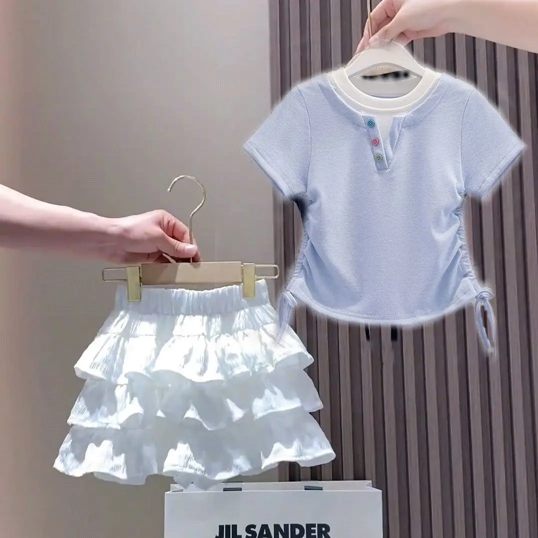 

Girls' Summer Set New Thin and Stylish Children's Short sleeved T-shirt+Short Skirt 2-piece Set