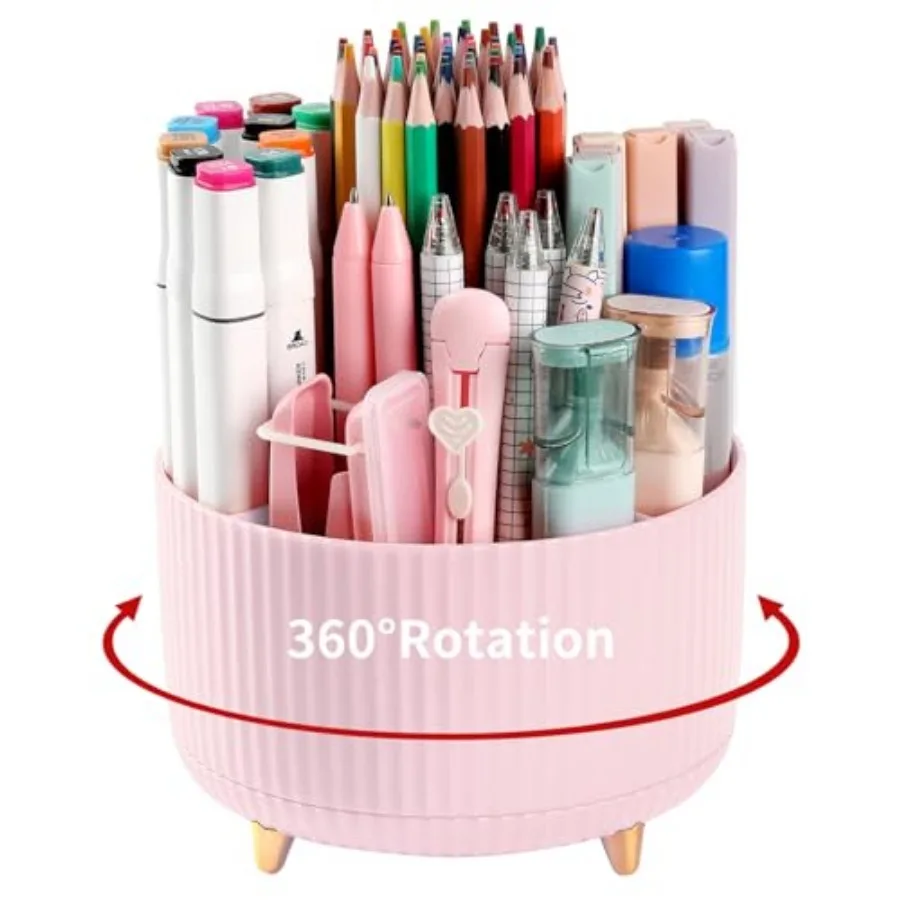 

Desk Pencil Pen Holder, 5 Slots 360°Degree Rotating Organizers for Desk, Desktop Storage Stationery Supplies Organizer, Cute Cu