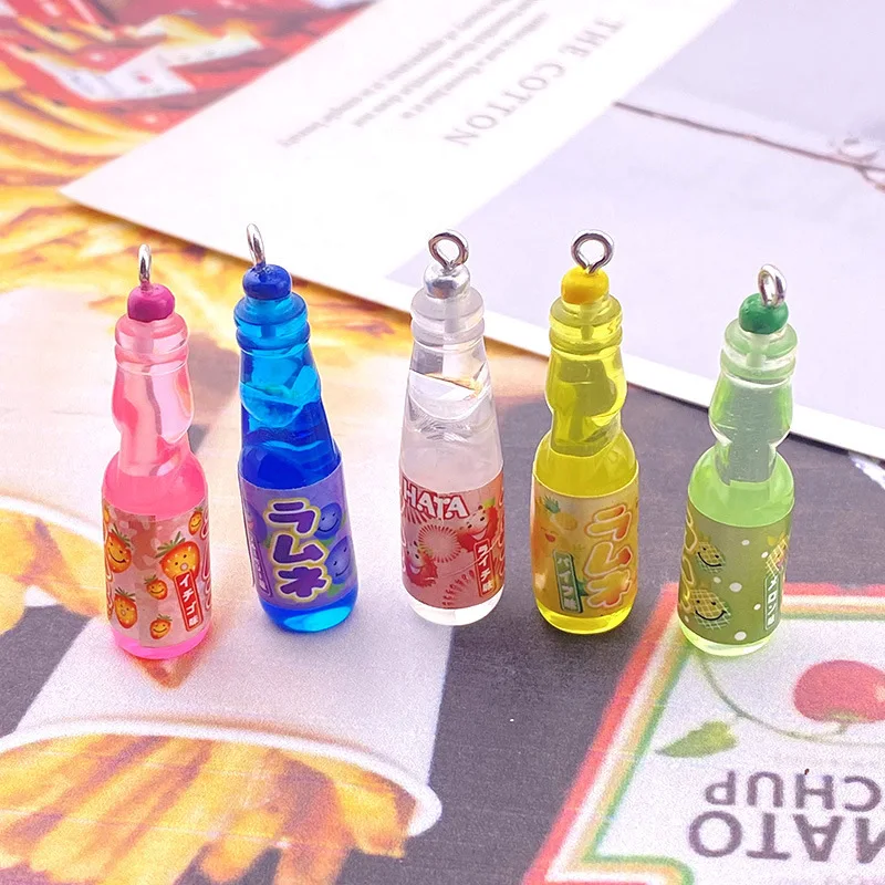 

10pcs Cute Mini Japanese Ramune Soda Bottle Resin Pendants for DIY Jewelry Making Necklace Earring Keychain Craft Supplies