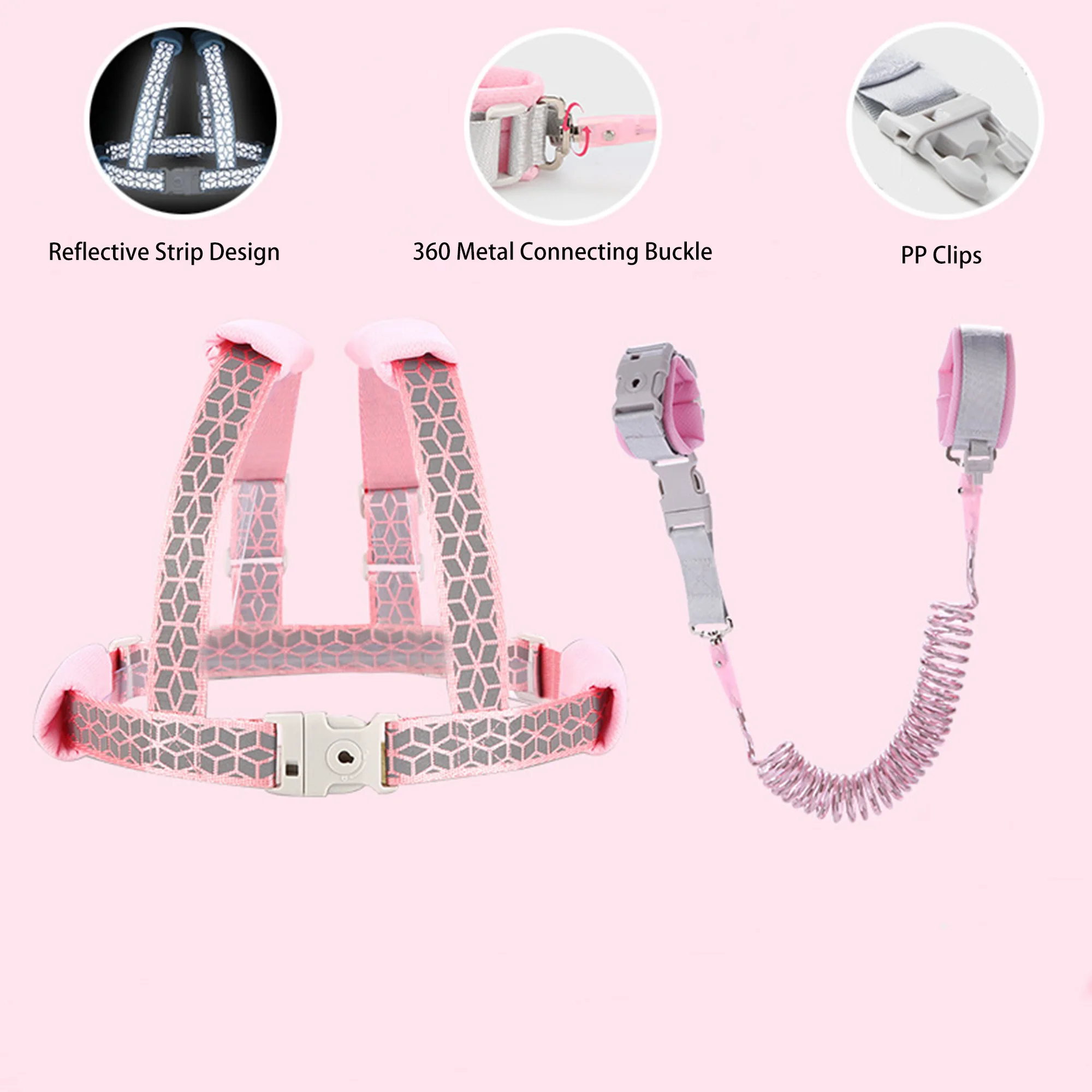 2 In 1 Toddler Harness Leashes,Reflective  Harnesses with Anti Lost Wrist Link for 1-8 Years Children Walking Safety Harness.