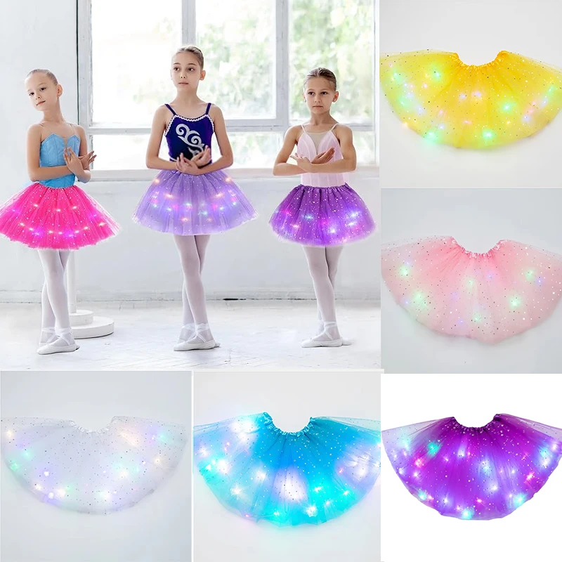 

Princess LED Tutu Skirts For Kids Girls Lighted Ballet Stage Dance Wedding Birthday Short Dress Lovely Cosplay Fairy Miniskirt