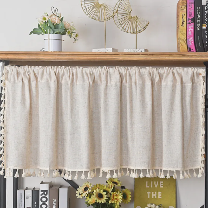 

Window Valance Simple Linen with Tassel Rustic Short Curtain Rural Style Farmhouse Home Curtains Rod Pocket for Coffee Kitchen