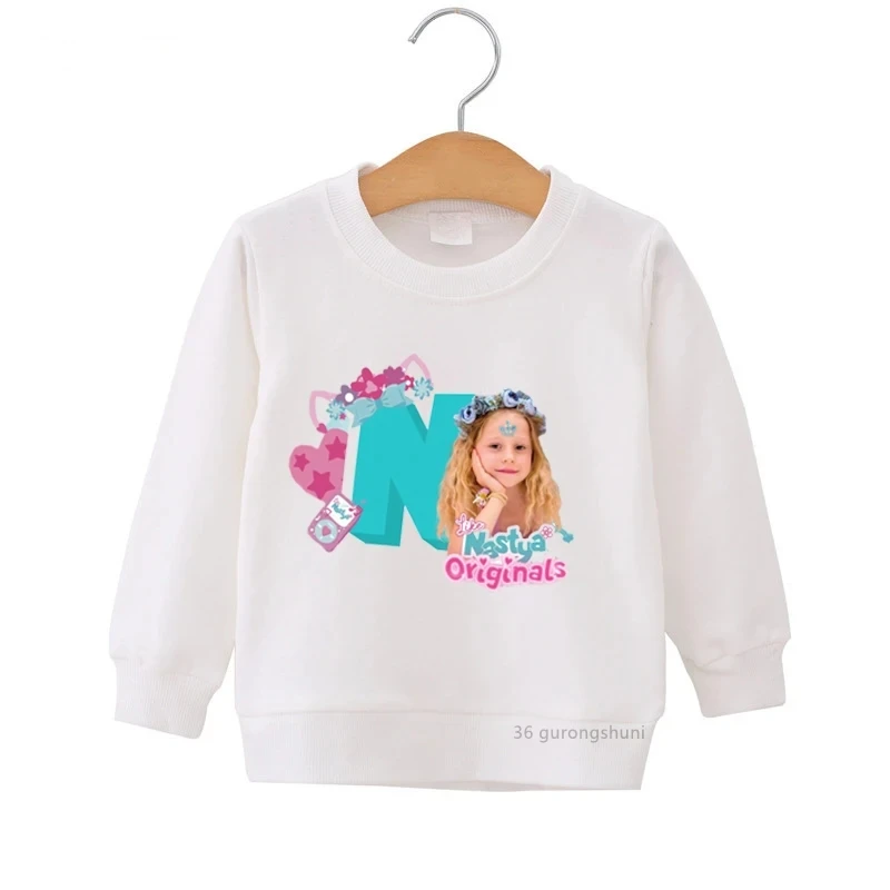 Girls Cute Like Nastya Originals Character Print Sweatshirt Kids Crew Neck Long Sleeve Pullover Sweet Casual Children Daily Top