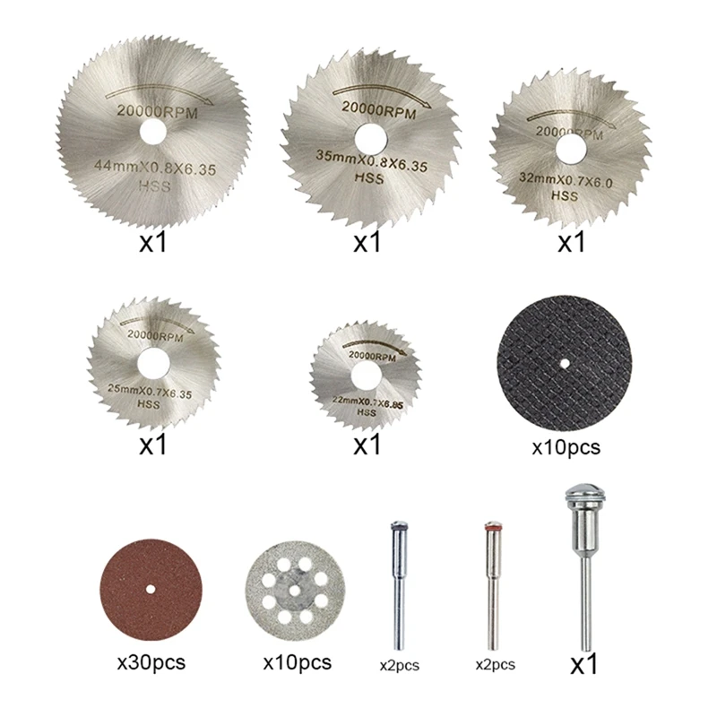 60 Pcs Diamond Saw Blade Set HSS Mini Circular Saw Blade For Dremel Rotary Tools Resin Cut-Off Wheels