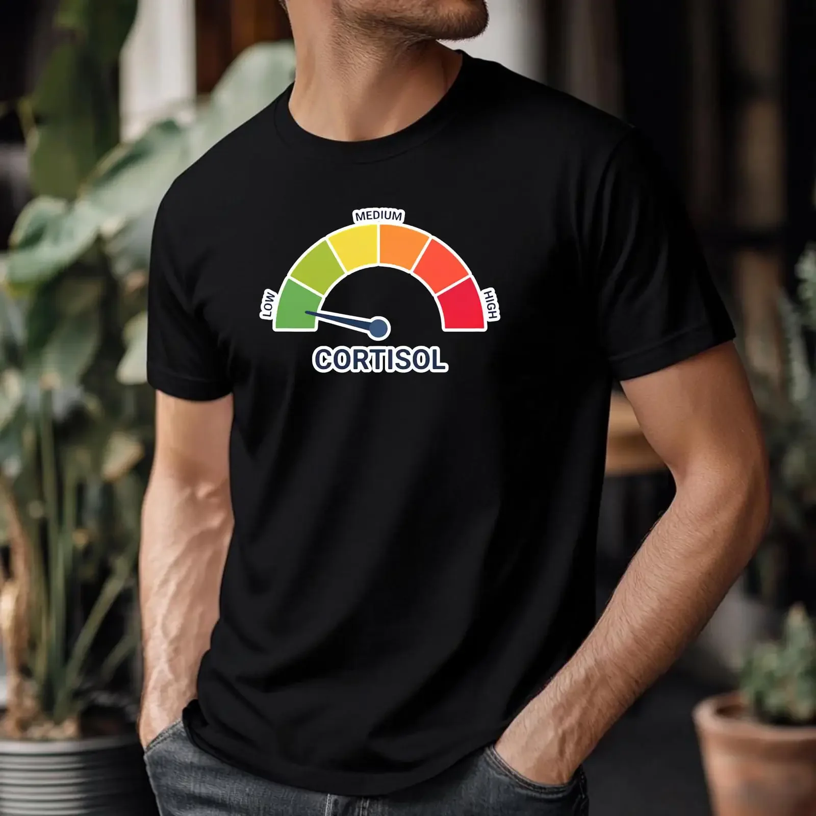 Vintage Style Cortisol Stress Level Meter T Shirt Funny Hormone Gauge 100 Cotton vintage Washed streetwear Stylish Casual