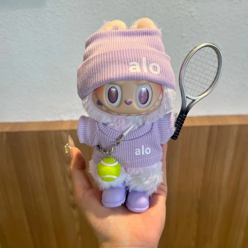 Voor Mini Labubu Pop 4.0 Hart Code Outfit Kleding Trui Badminton Tennis Sportkleding Schoenen Set 10 Cm Pluche Pop Serie