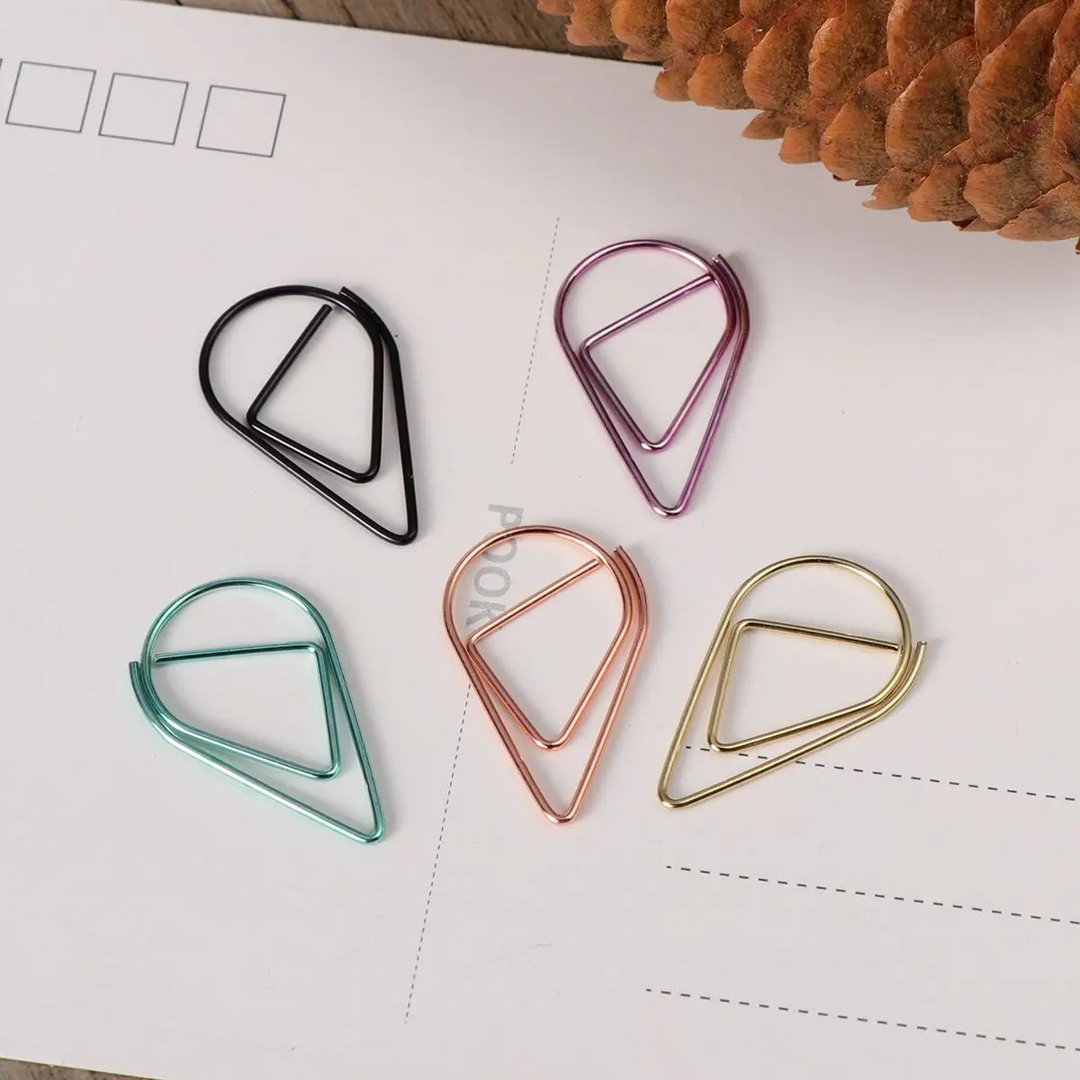 100 Pcs Office Supplies Drop Bookmarks Metal Drop-shaped Paper Clips Water Organizer