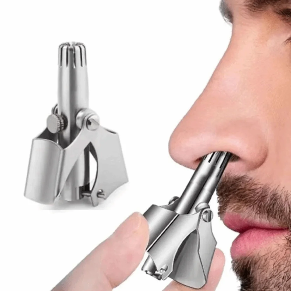 Stainless Steel Nose Grooming Clipper Washable Portable Manual Nose Hair Trimmer Battery Free Rotating Cutter Head