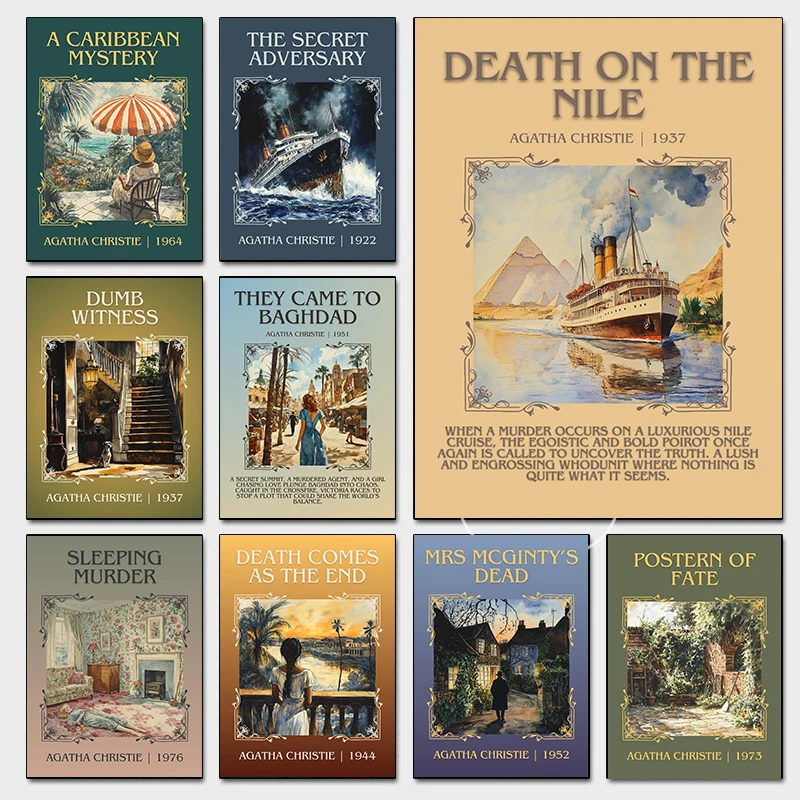 Póster clásico de la serie de novelas del libro de Agatha Christie, impresiones de la muerte en el almacenilino del Nilo, pintura en lienzo, imagen de pared, decoración de la habitación del hogar