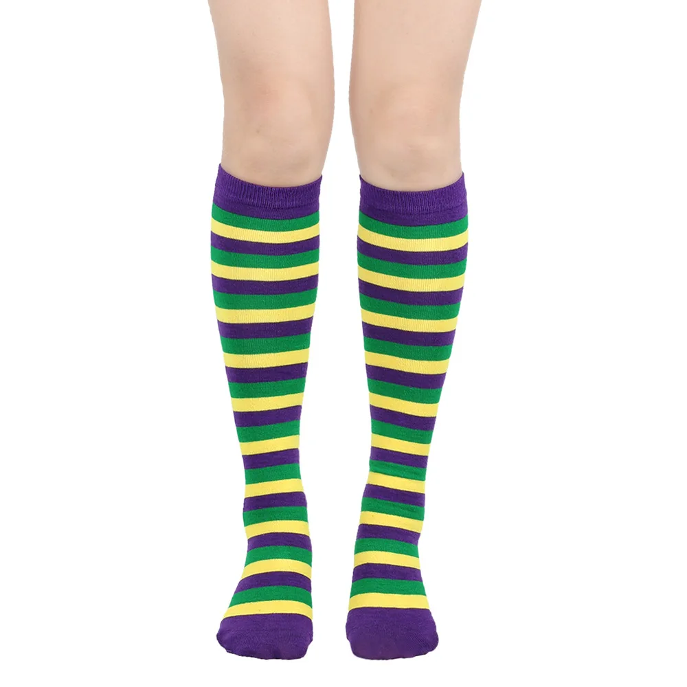 Mardi Gras St Patrick Over Knee Costume Stockings Striped Long Socks for Women Girl