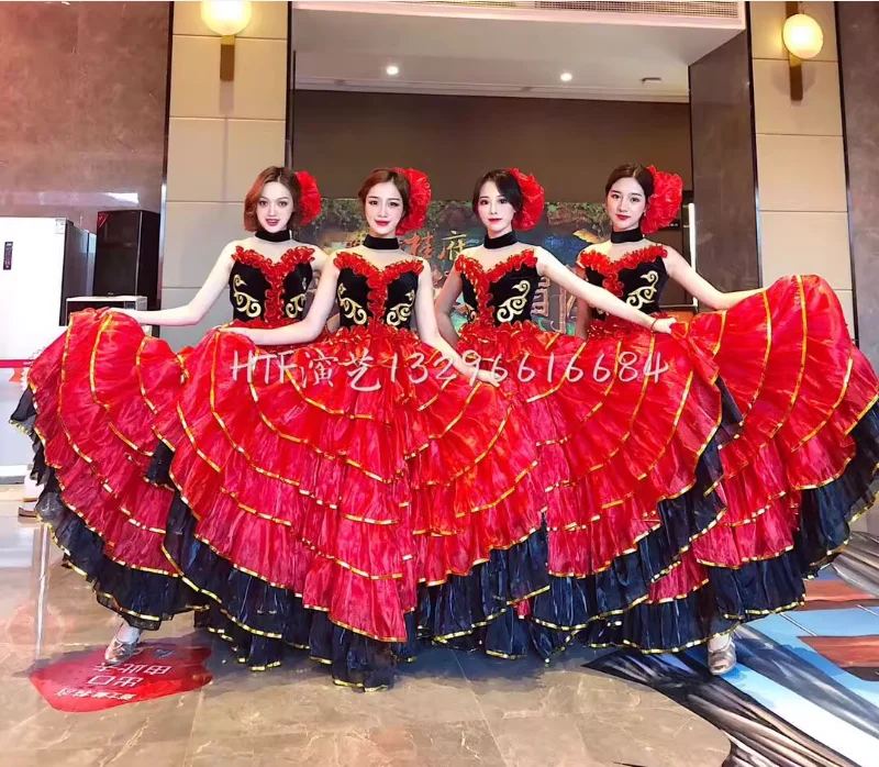 Spanish Bullfight Dance Samba Costume Women Stage Cancan Big Dress 720
