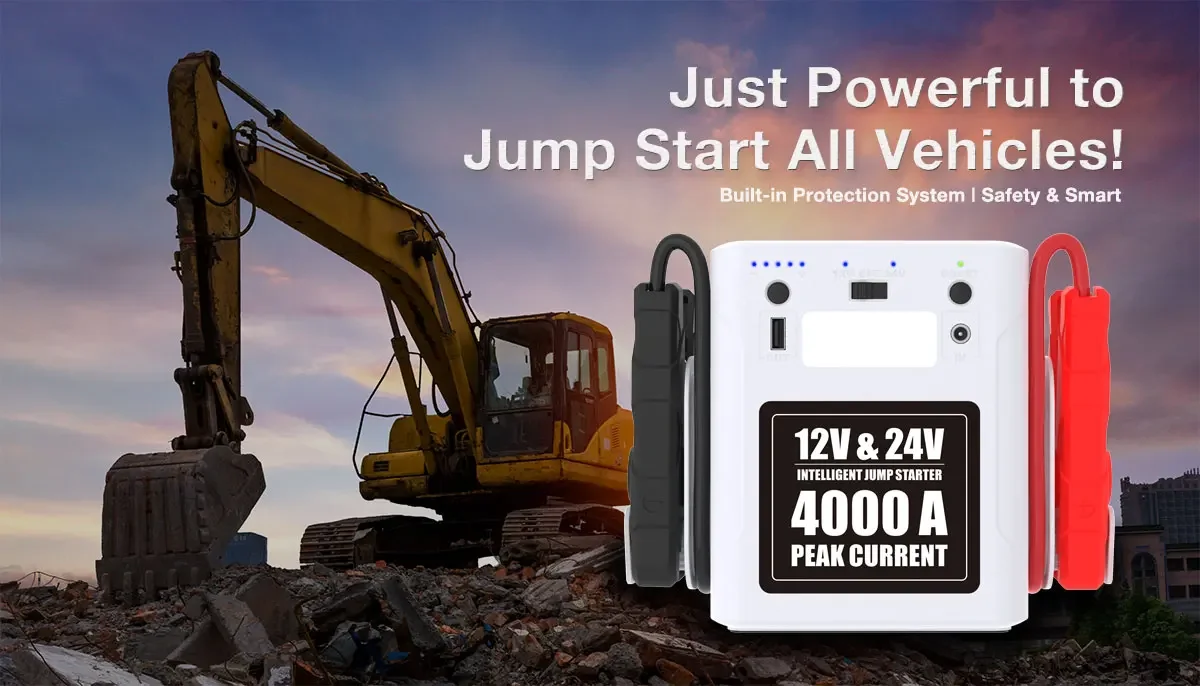 New Intelligent Jump starter in auto starter 12V/24V truck heavy booster jumpstarter for heavy duty battery starter 4000A