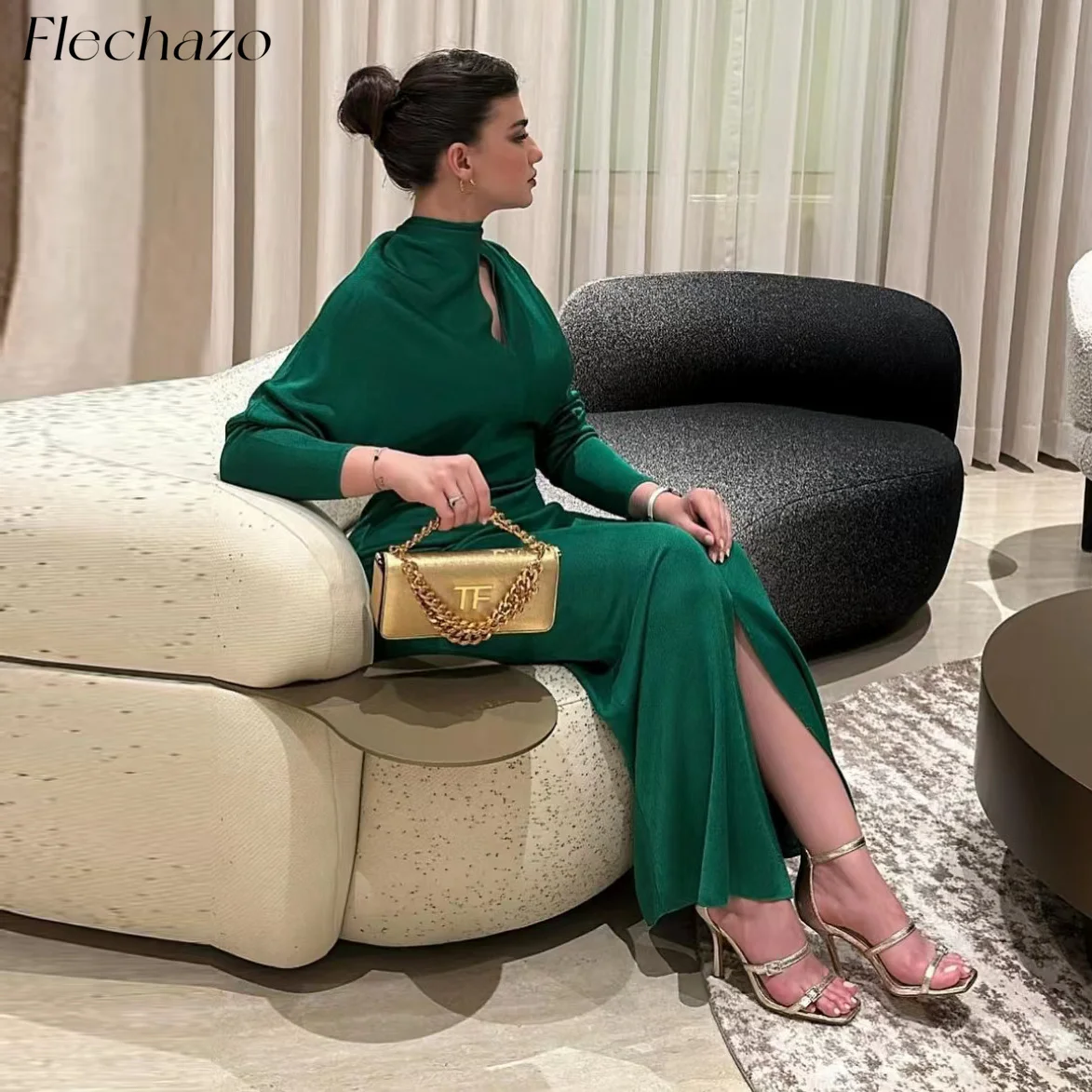 

Flechazo Green Sheath Evening Dresses High Neck Cut-Out Ankle-Length Simple Elegant Party Dress For Women 2024 robe de soirée