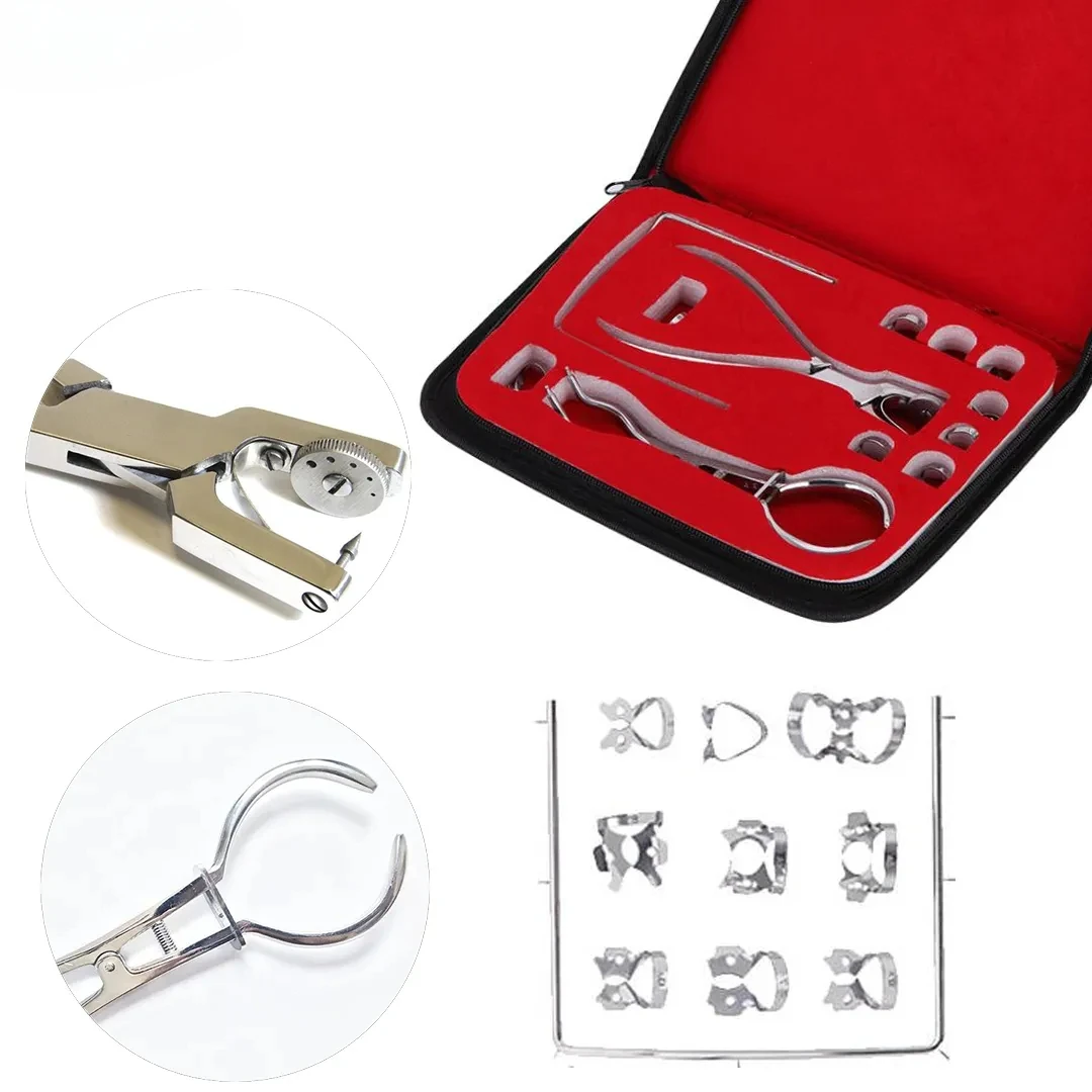 

NEW Dental Rubber Dam Perforator Puncher Kit Dam Hole Puncher Pliers Clamps Hole Frame Barrier Clips Dentist Orthodontic Tool