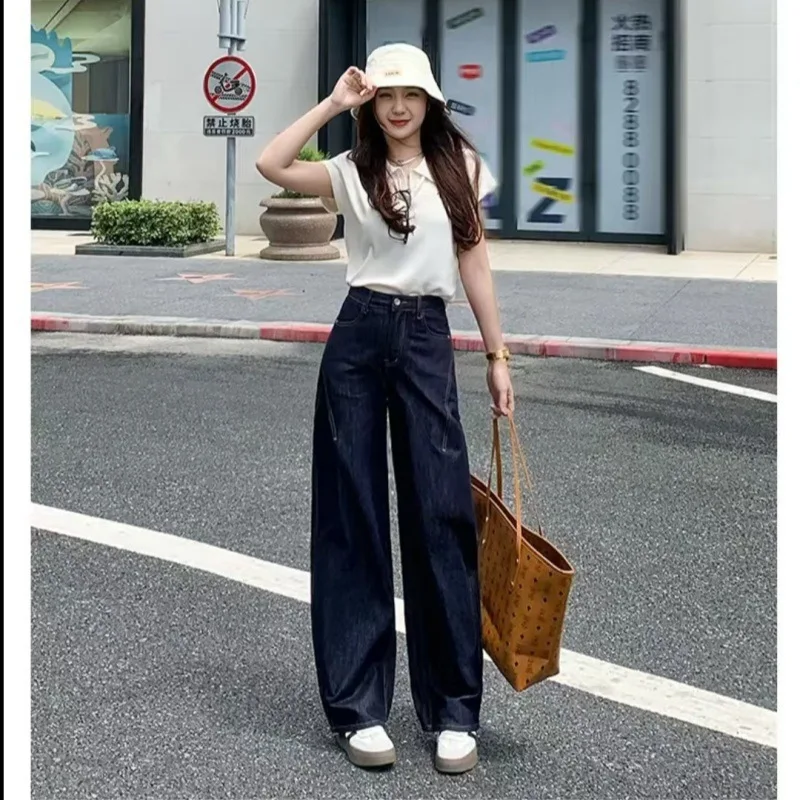 ارتفاع الخصر واسعة الساق الجينز الخريف التخسيس السراويل أزياء تنوعا التنقل بسيطة السراويل المستقيمة الضيقة