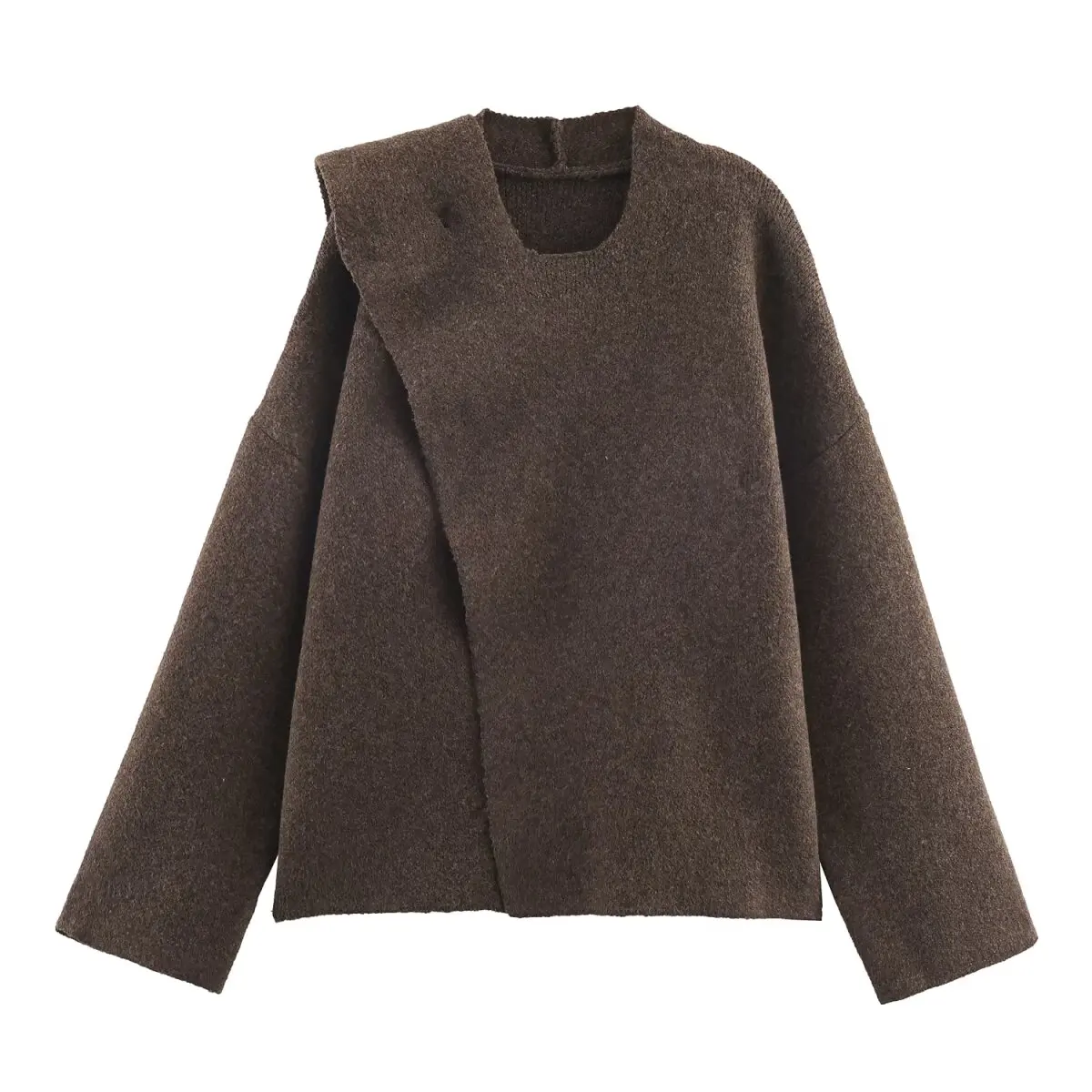 

2025 New Women's Clothing: European and American Style Fashionable Casual Long-Sleeved Scarf Knitted Coat