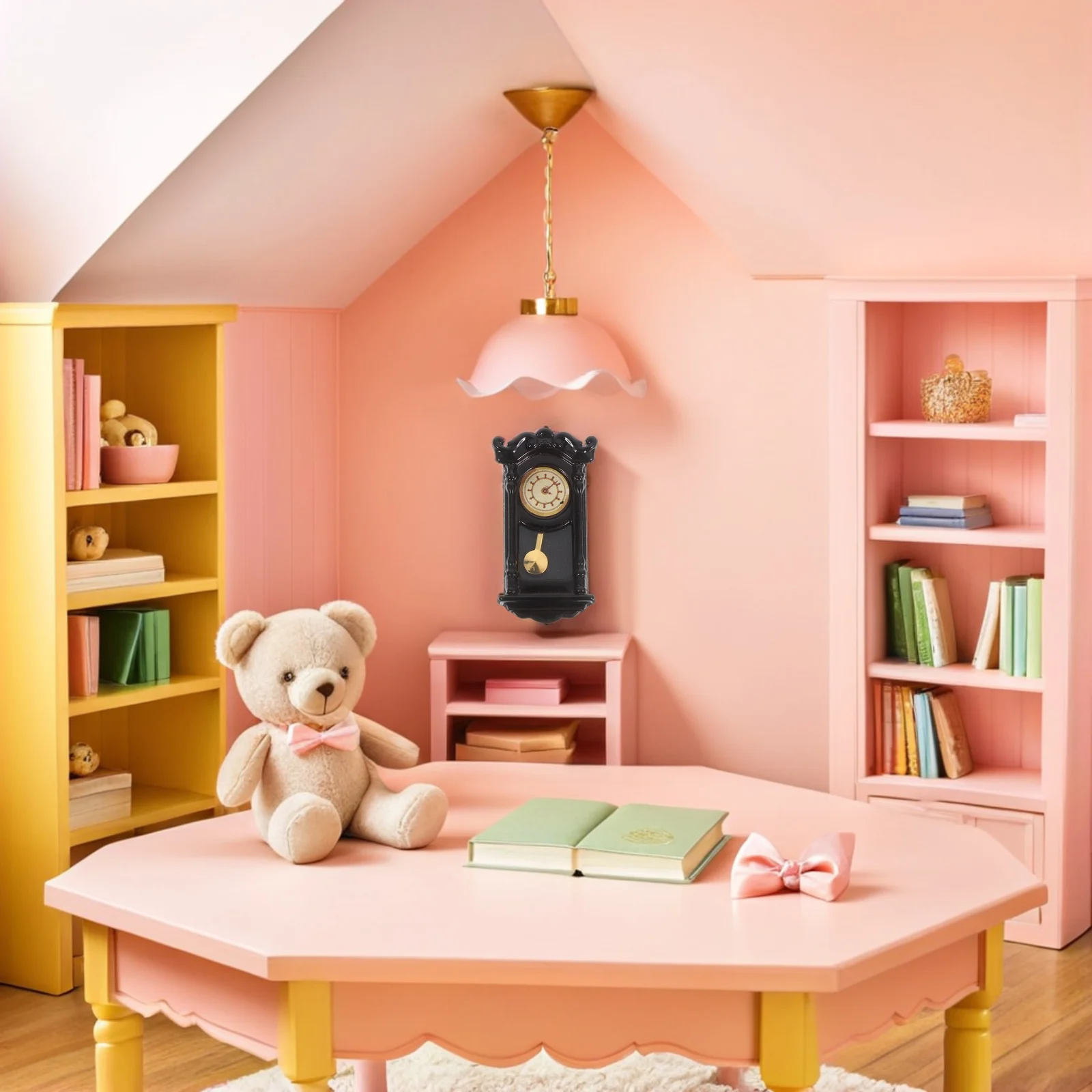 

Miniature Dollhouse Roman Clock Vintage Tiny Pendulum Wall Clock Retro Simulated Hanging Mini House Decor Furniture