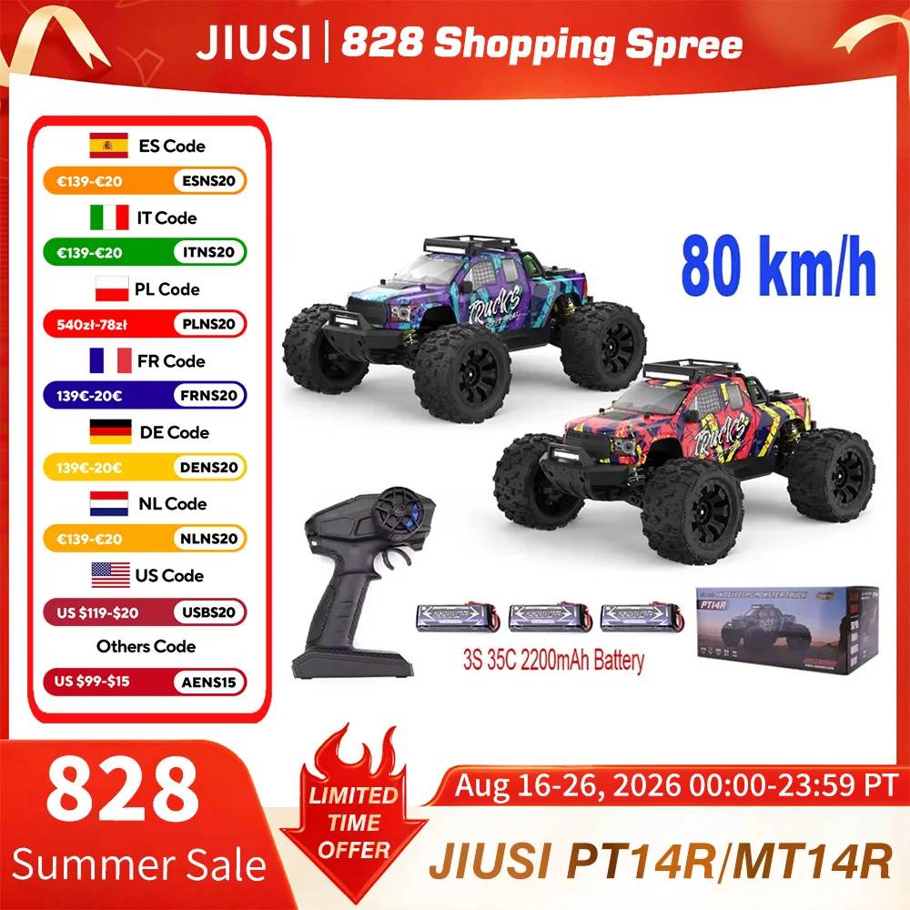 JIUSI PT14R MT14R 1/14 4WD RC Auto 80 km/h Bürstenlosen 2,4G Fernbedienung Rennwagen High Speed Off-road RC Lkw 3S 35C 2200mAh