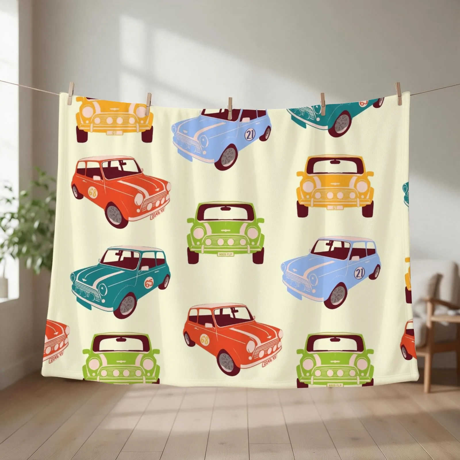 Multicoloured Mini Coopers Throw Blanket couch cozy soft plush fuzzy picnic outdoor blanket