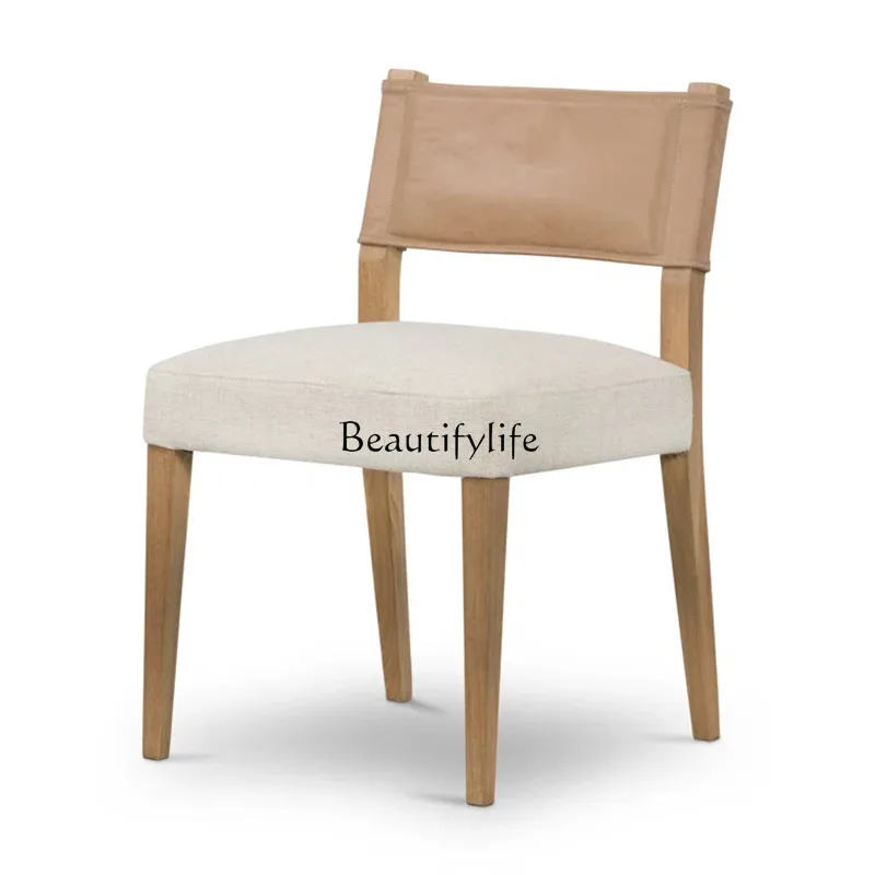 

French solid wood small apartment family dining chair, medieval living room leisure chair