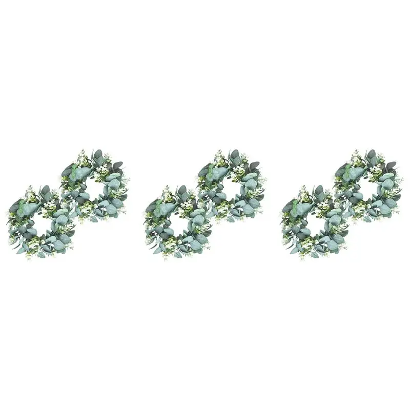 ABKO-6 Pack Green Eucalyptus Wreath Round Wreath Artificial Wreath Farmhouse Wreath For Door Wall Window Deco,12Inch/PC
