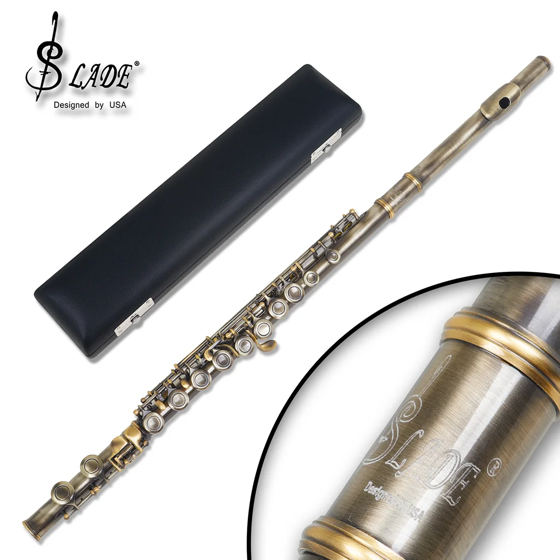 SLADE C-Key 16-Hole Flute Set C Key Flute With Case Cleaning Cloth Gloves Woodwind Instrument Accessory Green Antique