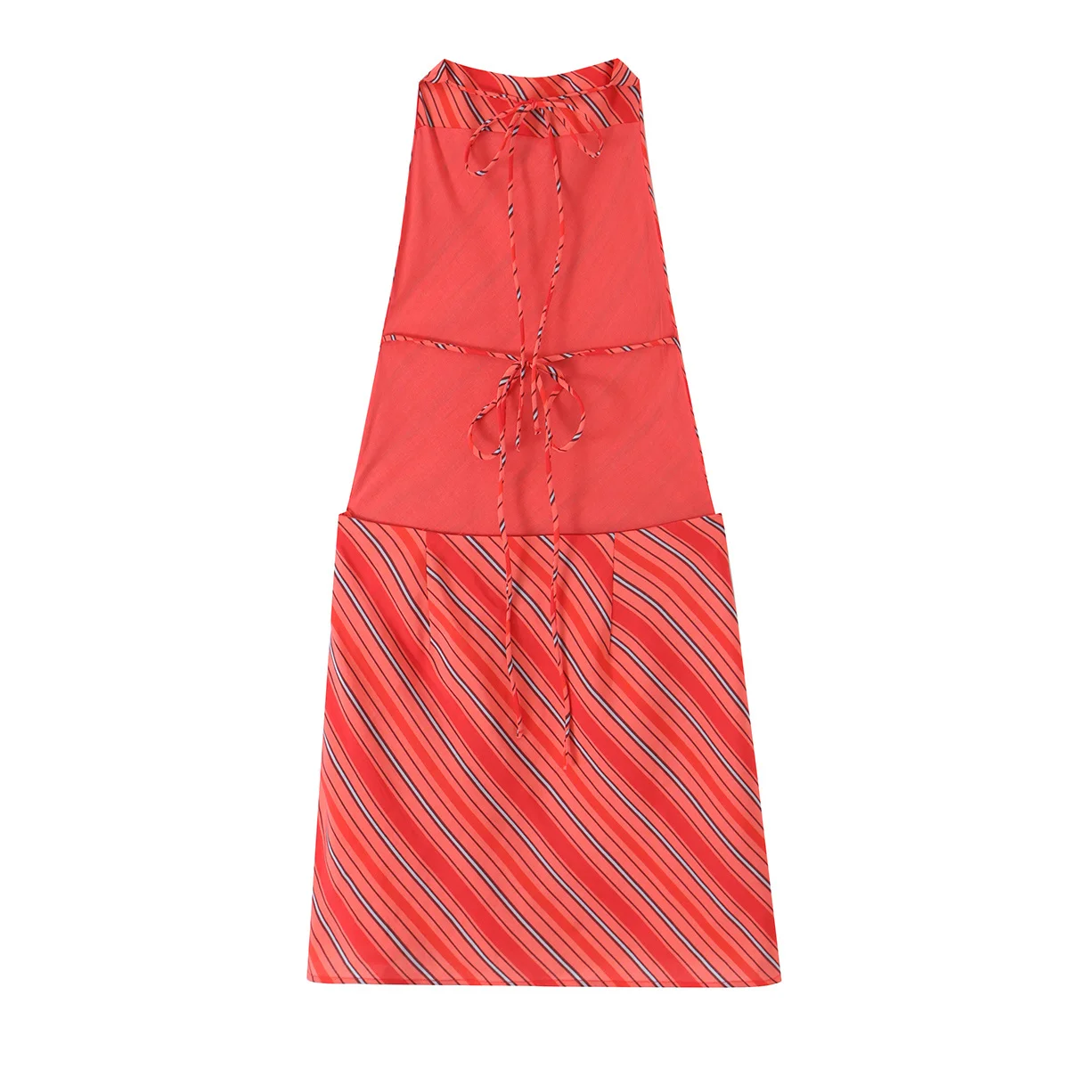 HH Französischer Stil Rot Gestreiftes Neckholder-Minikleid Ärmellos mit Wasserfallausschnitt A-Linien-Sommerkleid Elegantes Sommer-Resort-Strand-Büro-Outfit – Detail 3