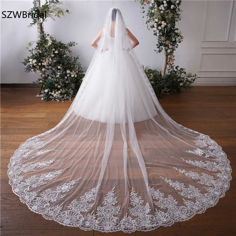 New Arrival White Ivory Lace Edge Bridal veils for women wedding Cathedral Wedding accessories voile mariage welon Bride Voile