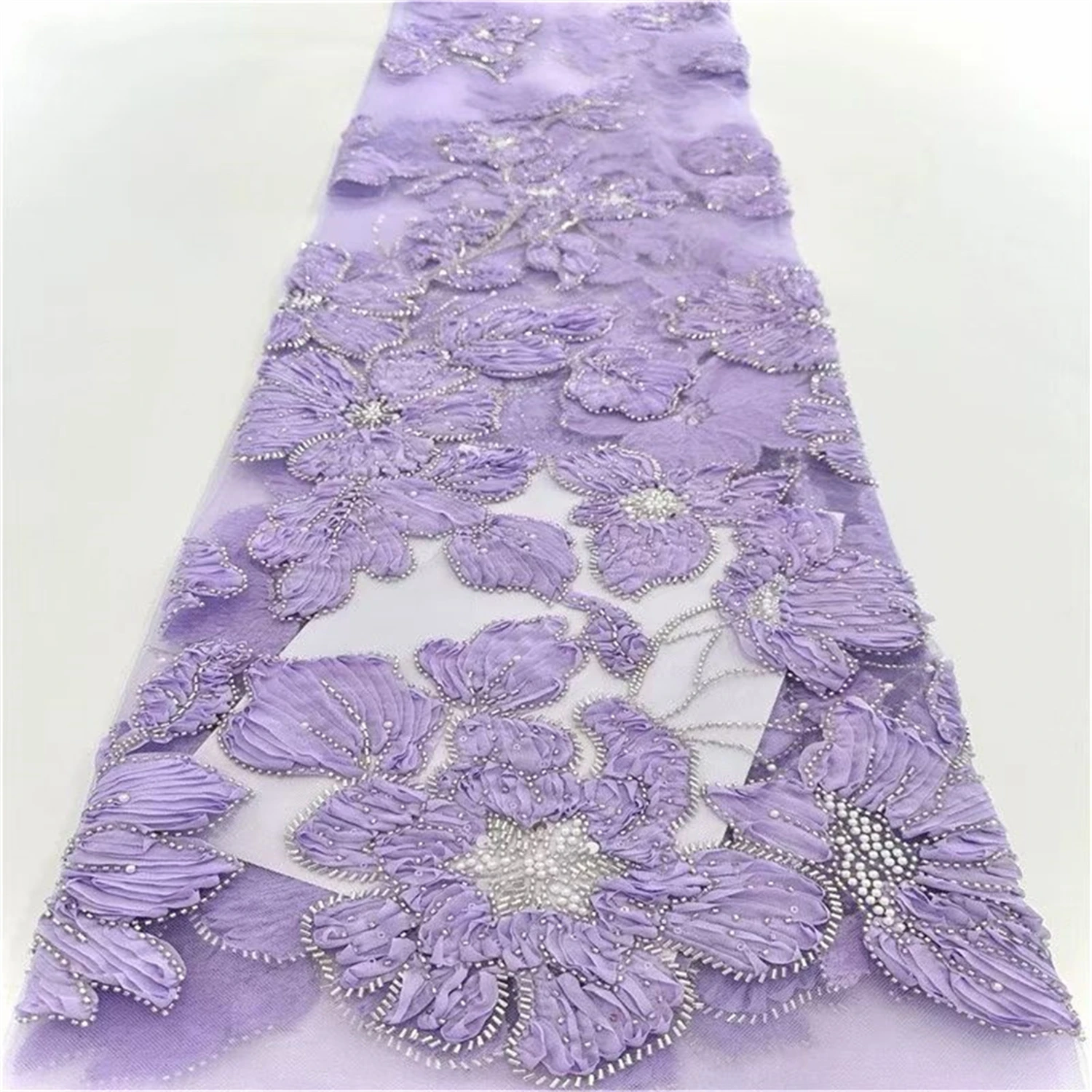 

Pure Color African 3D Big Flower Lace Fabric Embroidery Luxury French Mesh Lace Fabric Sequins Beads For Nigerian Women Party 22