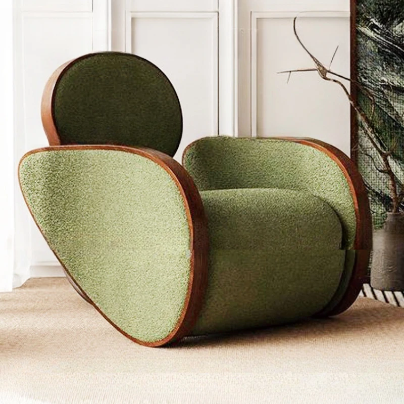 Solid wood casual sofa chair green lamb wool stainless steel single sofa