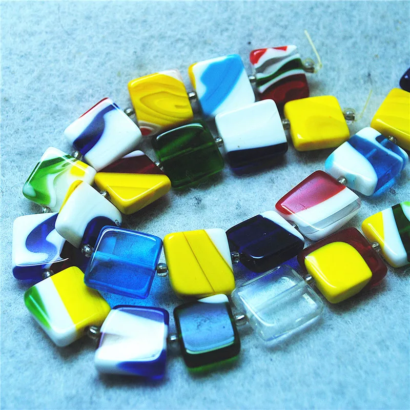 12PCS New Italy Marano Glass Beads String Square Shape 15X15MM DIY Jewelry Accessories For Fashion Women Bracelets Making