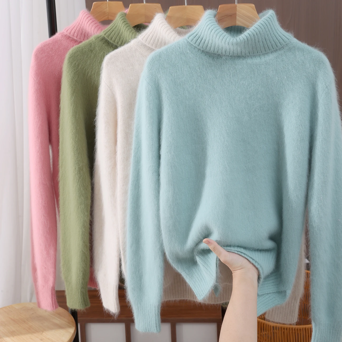 

High Quality Turtleneck Women 100% Mink Cashmere Sweater New Classy Autumn Winter Soft Warm Pullover Sweater Woman Knitted Tops