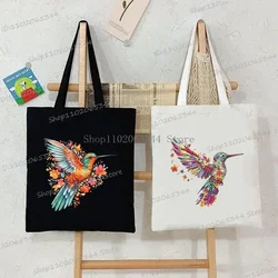 Floral Hummingbird Women's Fashion Shoulder Bag Animal Bird Lover Student Tote Bag 2024 New Canvas Trendy Lady Commuter Handbag