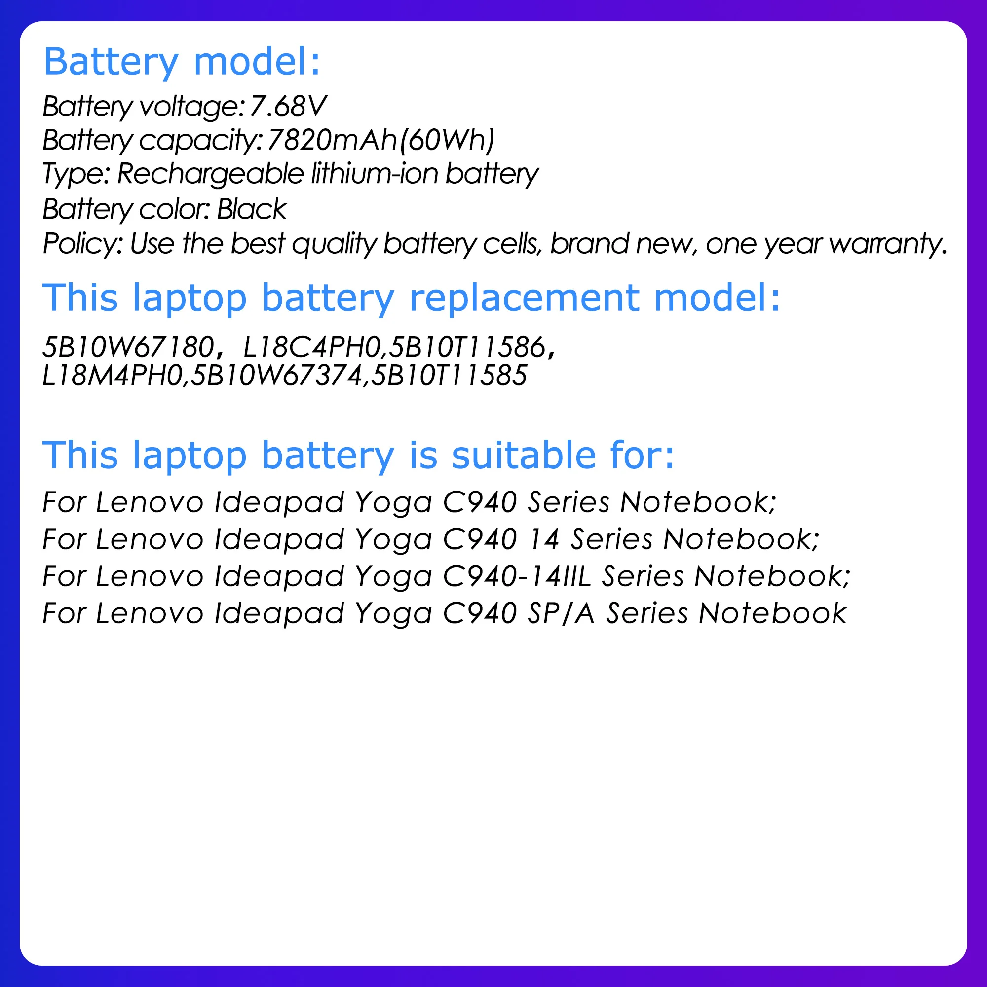 L18C4PH0 New L18C4PH0 Laptop battery For Lenovo Yoga C940/14IIL/81Q9/2ICP5 series 7820mah/60wh