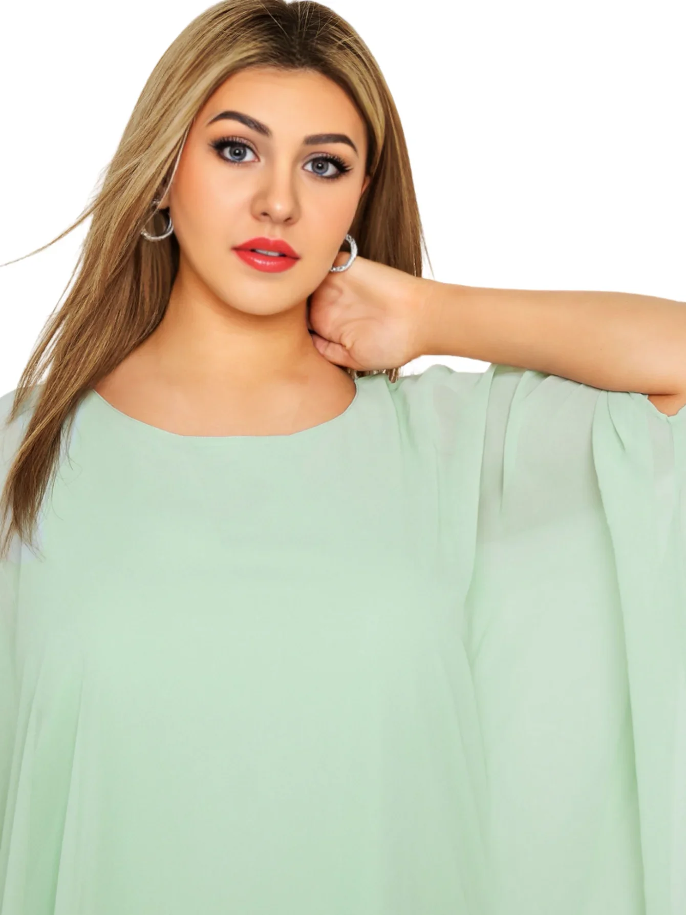 Blusa de batwing de chiffon de manga feminina, plus size, grandes dimensões, blusa de chiffon, gola redonda, grande, casual, túnica top, 4XL, elegante, verão