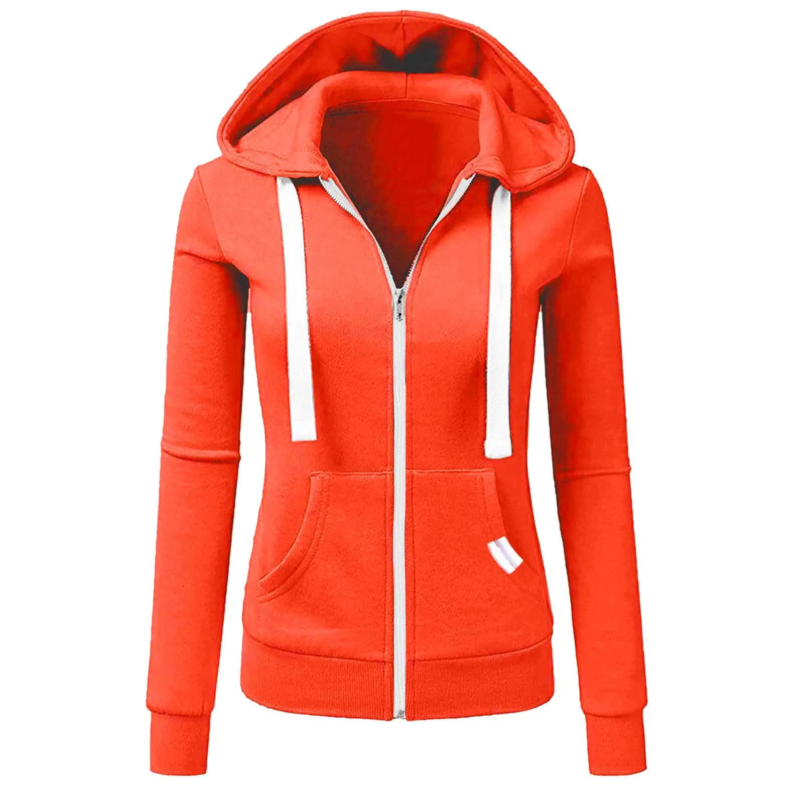 Casual Women Autumn Solid Color Long Sleeve Hoodie Pockets Zipper Sports Outwear Coat Hoodies Female Pocket Coat Sweatshirts