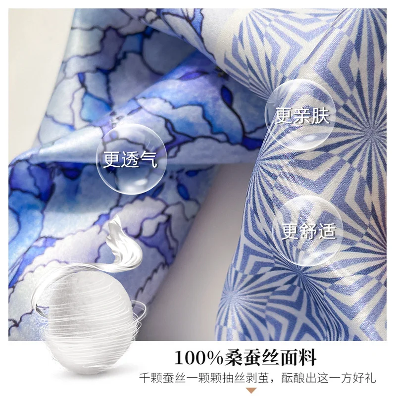 100% Real Silk Square Scarves Women Bandana High Quality Floral Printed Foulard Hair Tie Soft Neckerchief