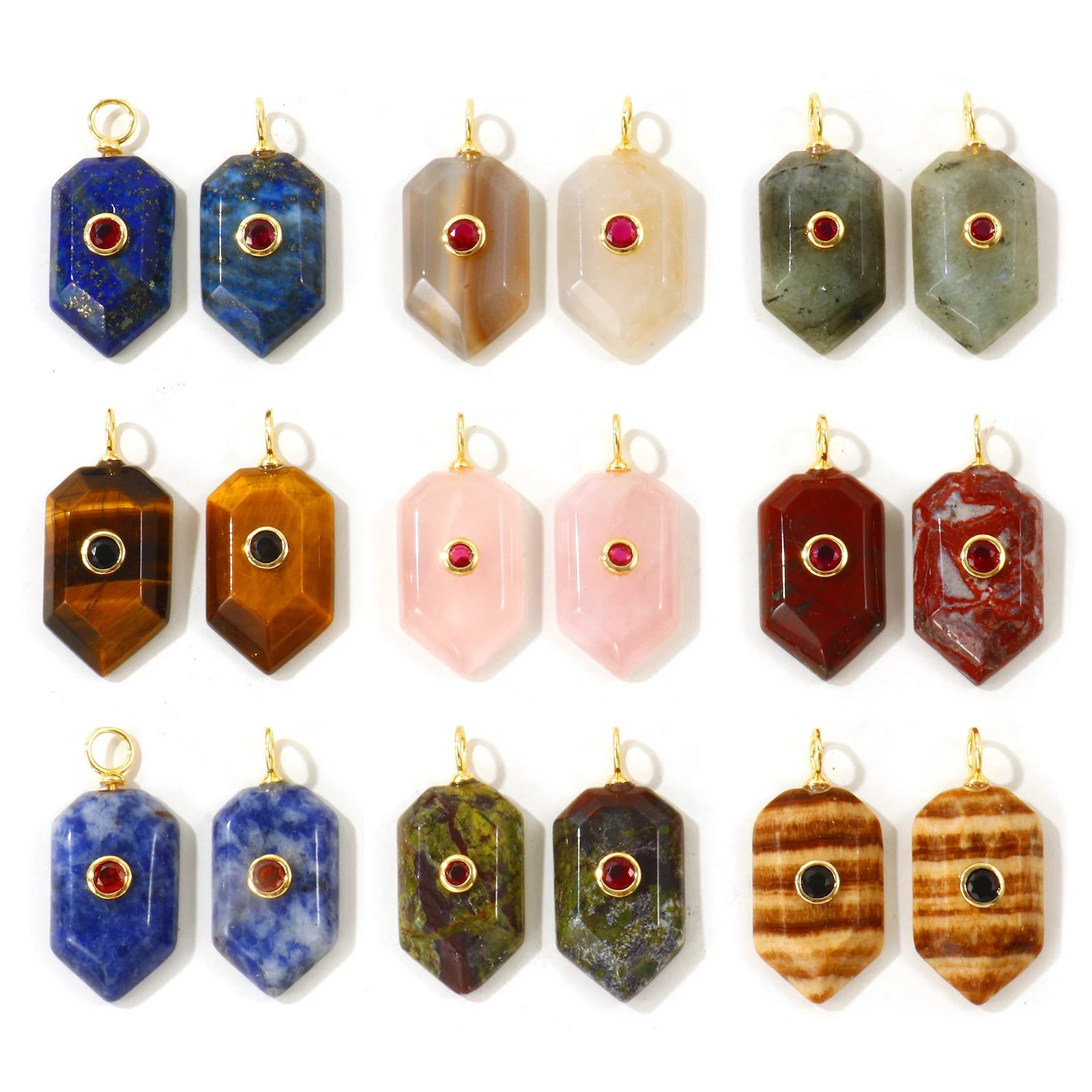 2pcs Multicolor Natural Stone Geometric Heptagon Charms 18K Gold Plated Brass Pendants For Women DIY Necklace Jewelry 3.2x1.5cm