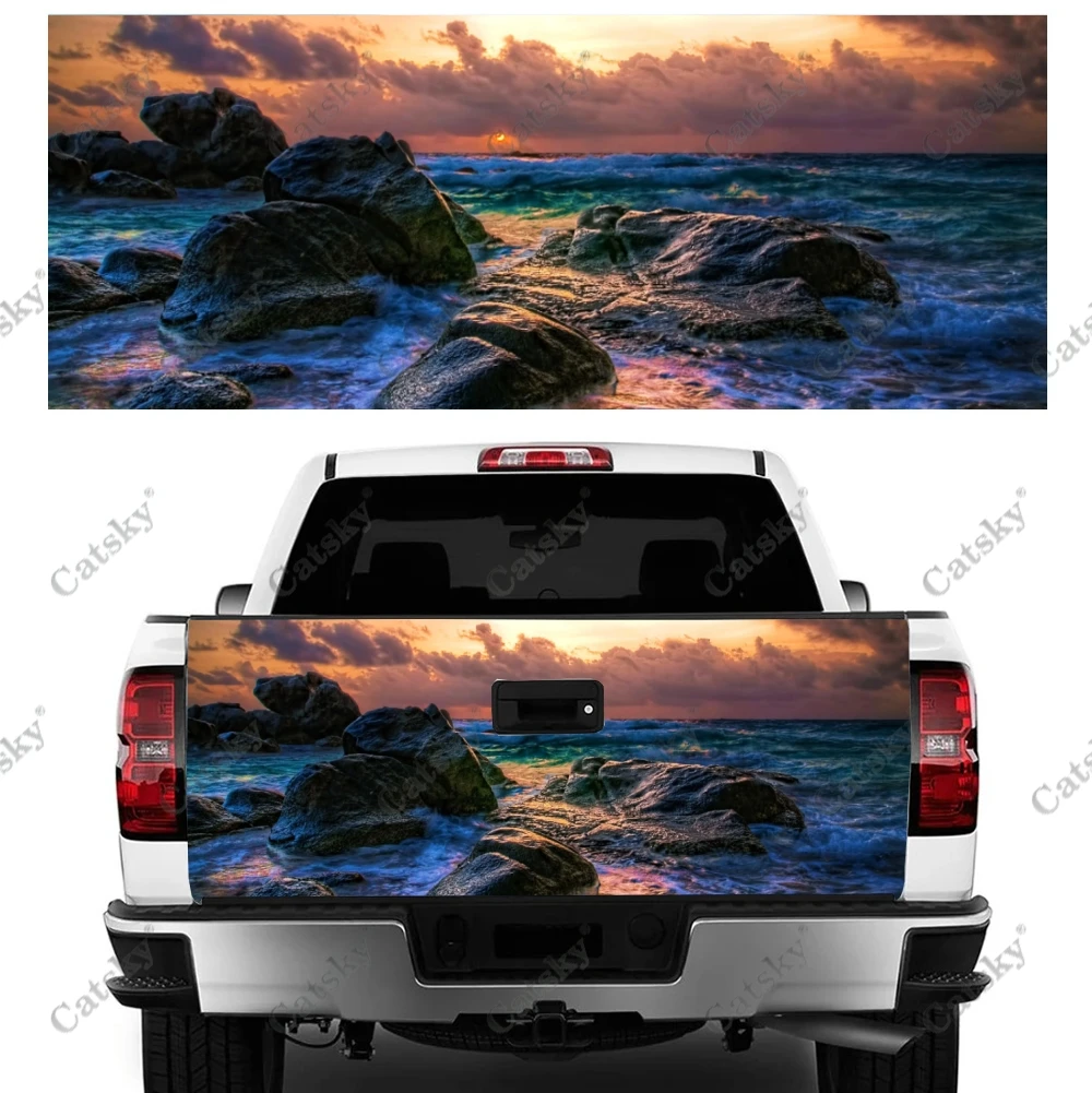 Sea Waves Beat Rocks Car Tail Trunk Protect Vinly Wrap Sticker Auto Accessories Hood Decor Engine Cover for SUV Off-road Pickup