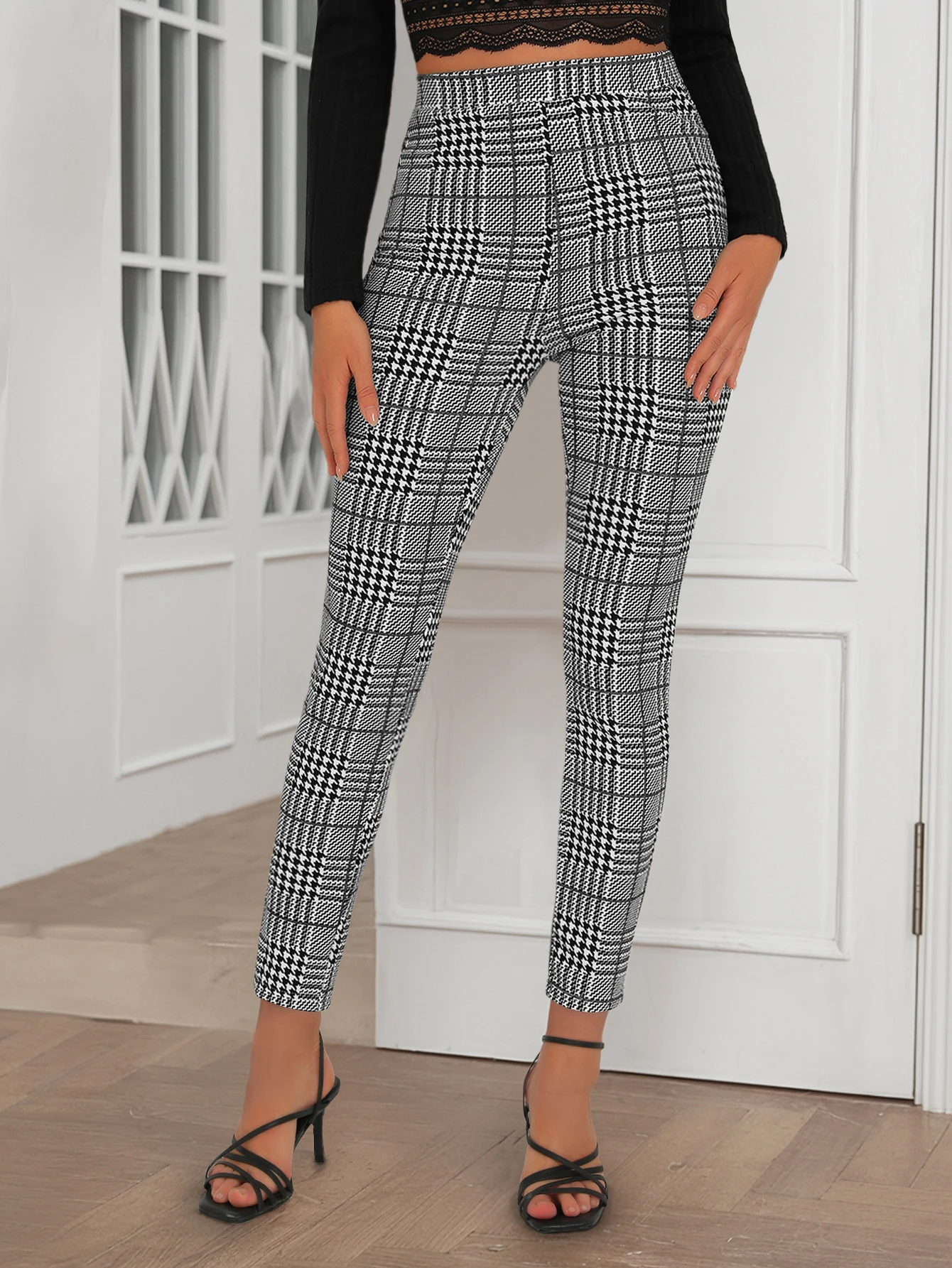 

Women's autumn and winter casual tight plaid leggings