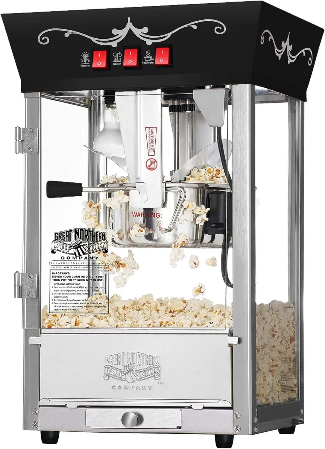 Popcorn Machine - 8oz Popper with Stainless-Steel Kettle, Reject Kernel Tray, Warming Light, and Accessories by Great Northern P