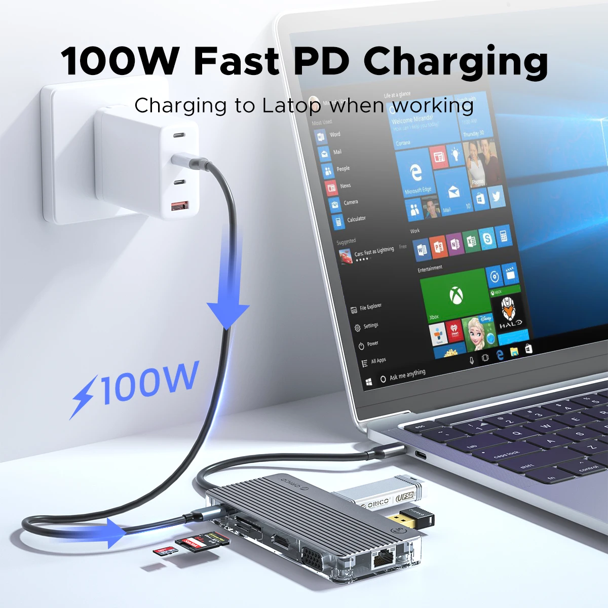 

Orico WB USB Hub Type C to Multi USB 3.0 PD100W RJ45 Splitter for PC MacBook Pro Accessories