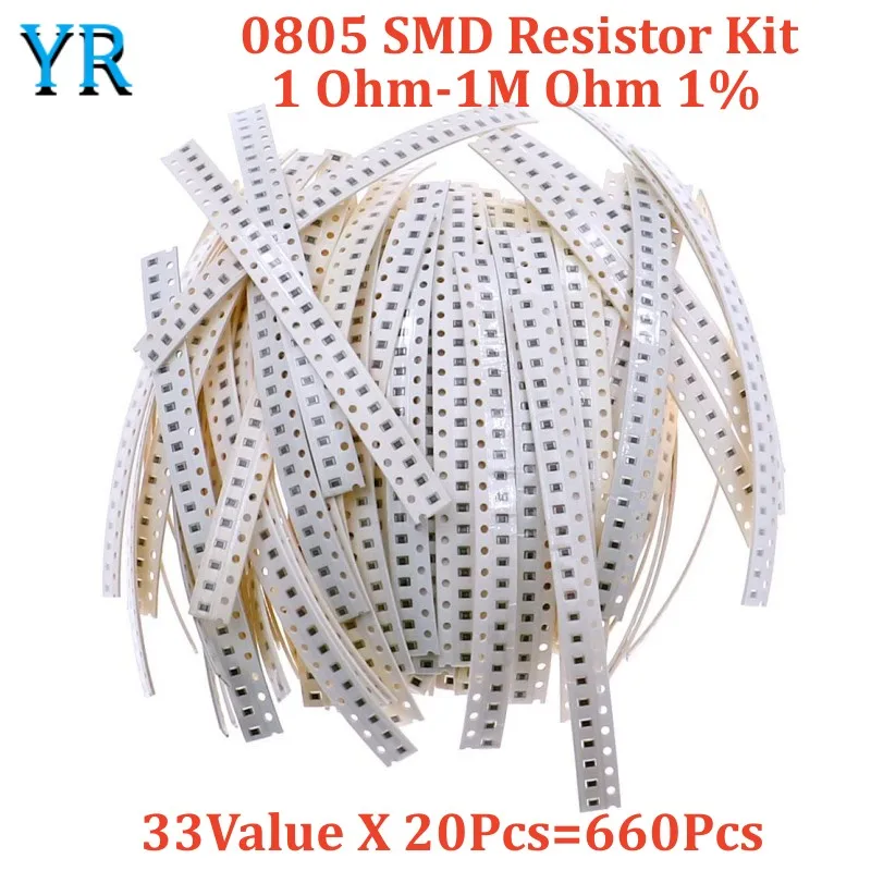 0805 SMD Resistor Kit Assorted Kit 1 Ohm-1M Ohm 1% 33Value X 20Pcs=660Pcs Sample Kit