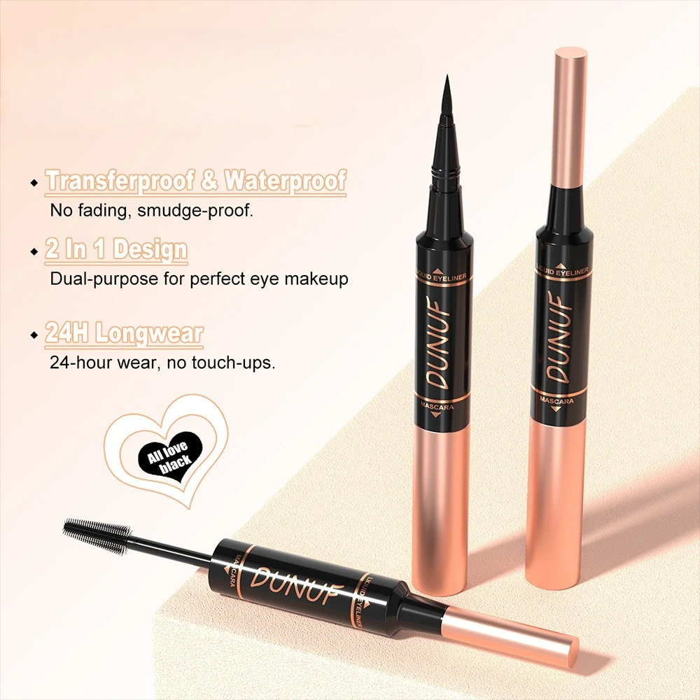 2-in-1 マスカラ + アイライナー 防水 汚れ防止 長さ出し カールアップ ボリュームアップ 終日持続 敏感な目にも最適 ジム 水泳にも最適