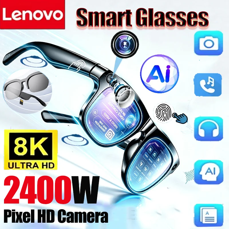 Lenovo 8K Smart AI-Brille mit Kartensteckfach, 2400MP, Übersetzung, Bluetooth-Konversationsaufzeichnung, Musikwiedergabe, Intelligente Sonnenbrille