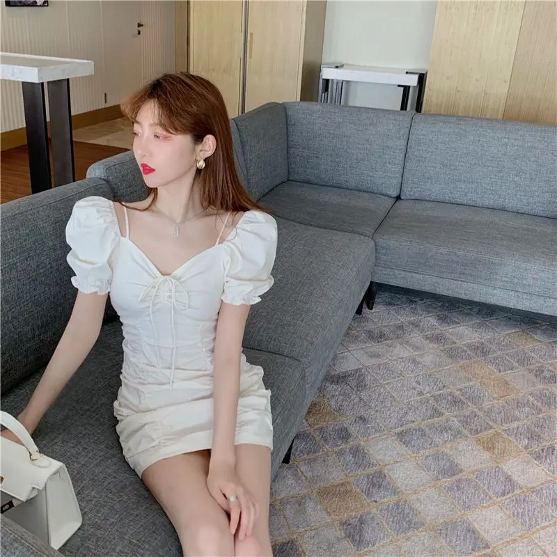 Puro desejo plissado hip saia cintura abraçando magro saia curta temperamento francês vestido feminino