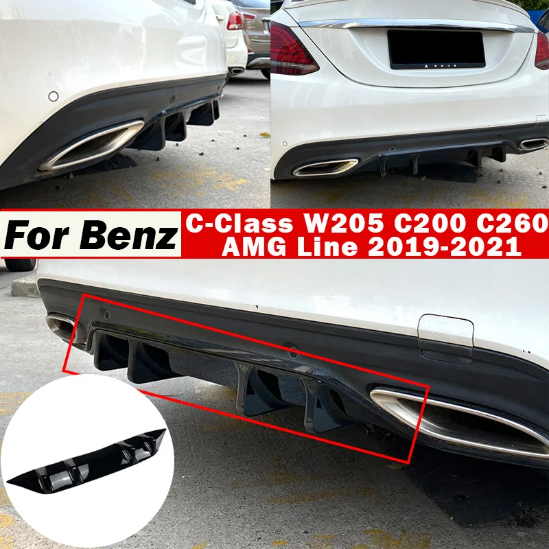 For Mercedes Benz C-Class W205 C200 C260 AMG Line 2019-2021 Rear Bumper Spoiler Lip Diffuser Anti-collision Splitter Protector