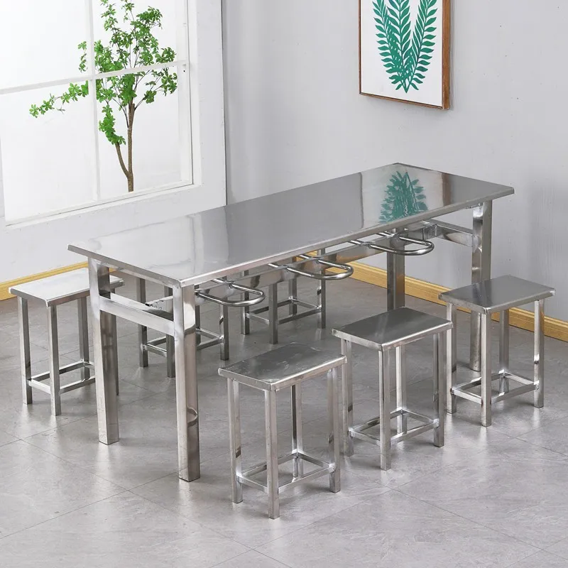 

Stainless steel school canteen dining table combination staff stool table fast food school factory hospital rectangular table