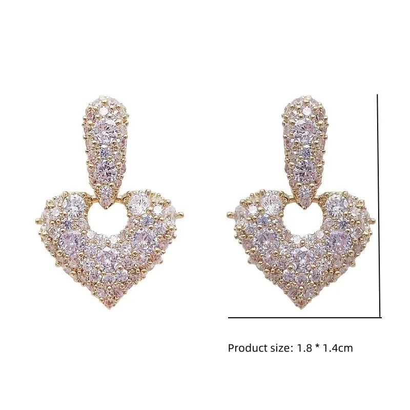 2024 Fashion New Style Versatile Korean Edition Earring Design Super Sparkling Full Diamond Hollow Heart Earrings For Women's image 5